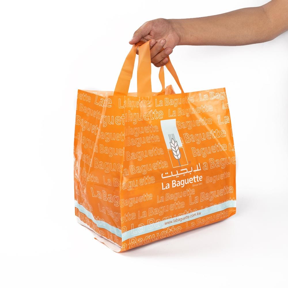 Logo in tùy chỉnh Túi mua sắm bằng nhựa PE Poly với đáy vuông