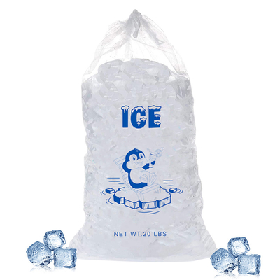 Túi đựng đá bằng nhựa bền LDPE 20lb Phốt nhiệt với dây rút